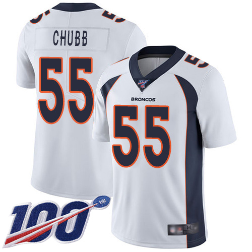 Men Denver Broncos #55 Bradley Chubb White Vapor Untouchable Limited Player 100th Season Football NFL Jersey